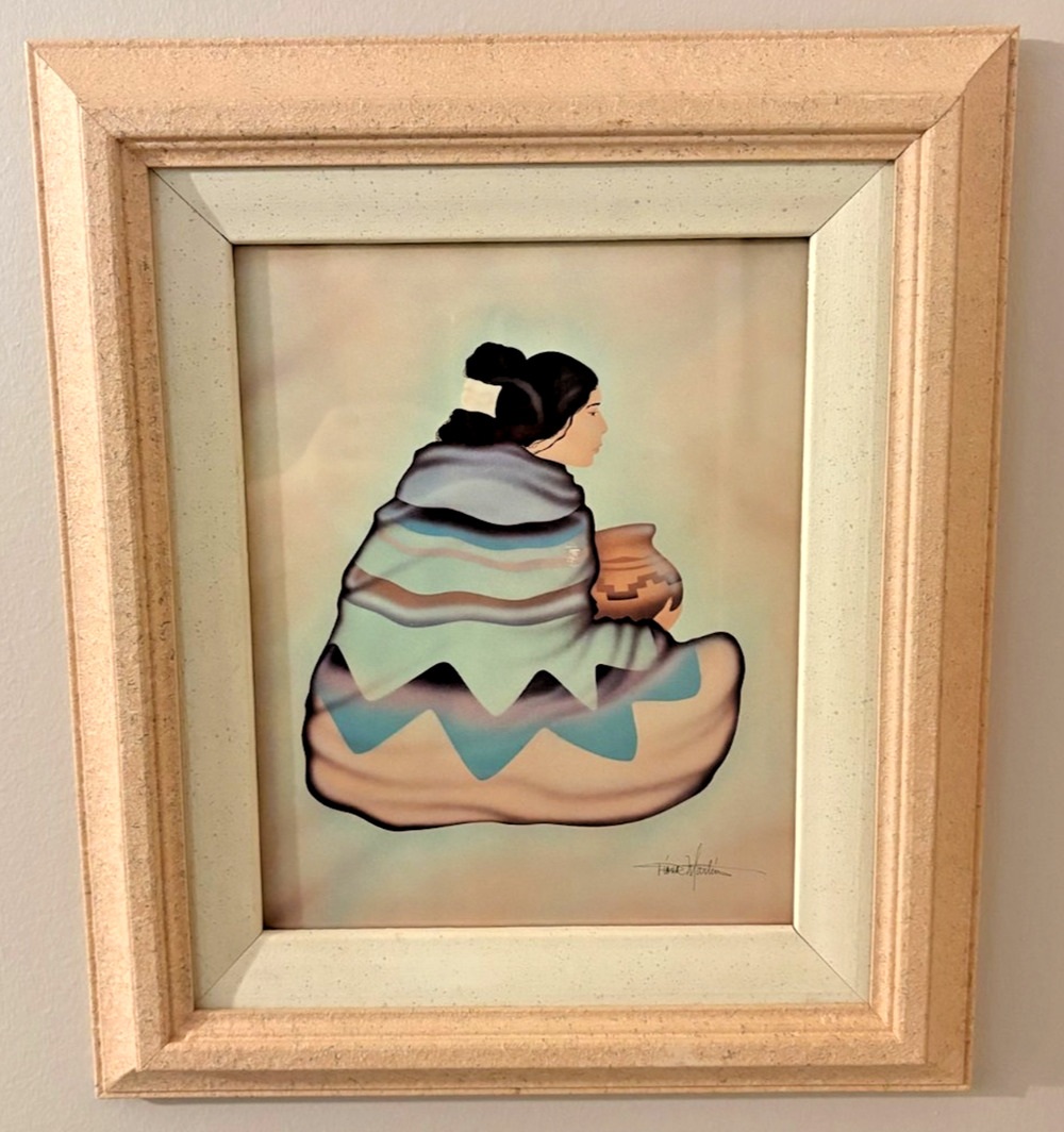 Vintage Diana Martin Framed Art Signed Lady in a Blanket Lithograph Nice
